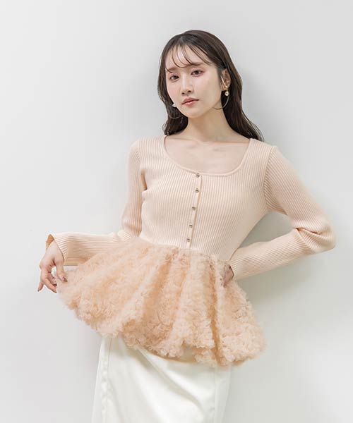 【再入荷】デザインチュールペプラムリブニット