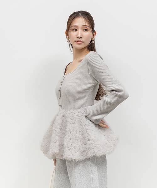 【再入荷】デザインチュールペプラムリブニット