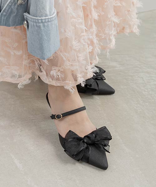 2WAY シアーリボンミュールパンプス