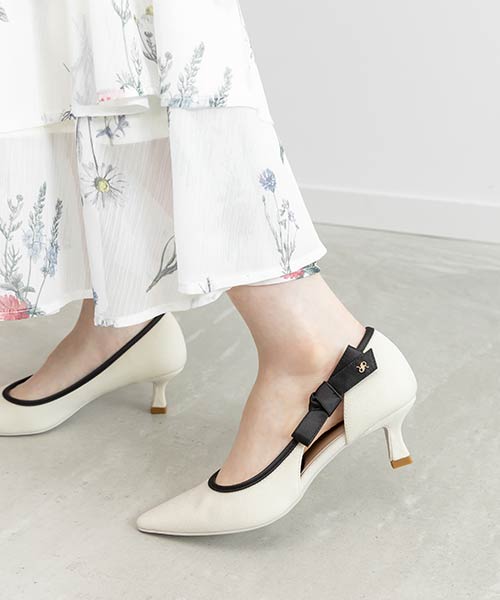 リボンデザインサイドオープンパンプス