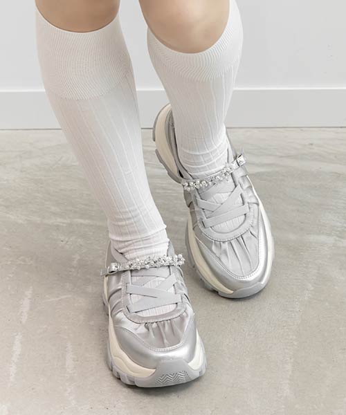 【SALE】ビジューベルトレースアップスニーカー