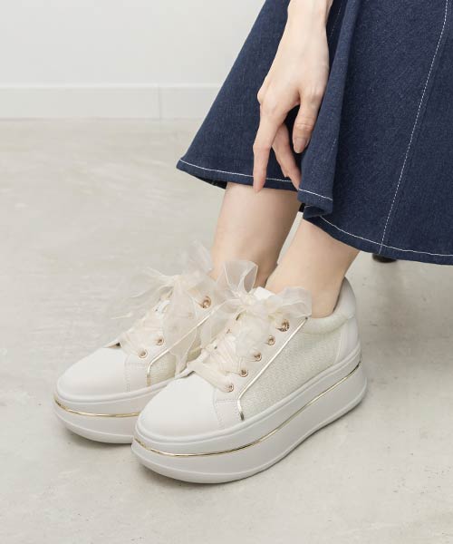 2WAY シアーリボンプラットフォームスニーカー