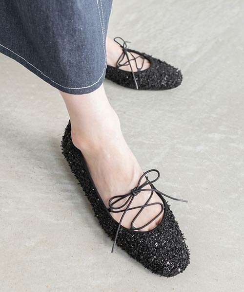 【SALE】レースアップフラットパンプス