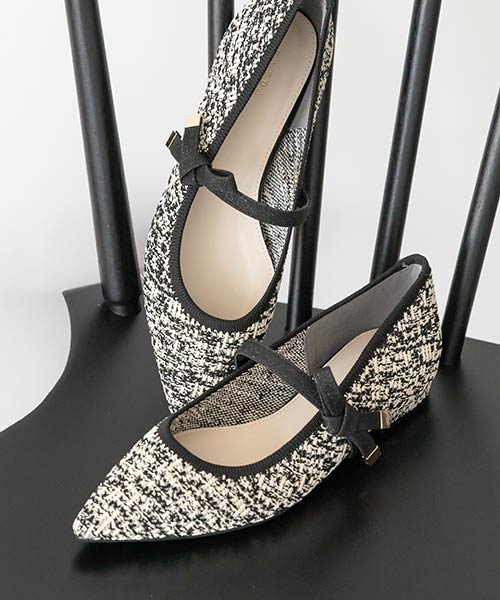 【SALE】【SUSTAINABLE】リボンベルトニットフラットパンプス