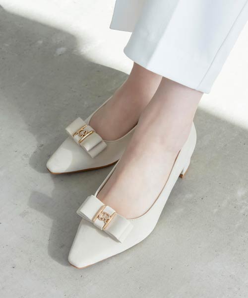 2WAY ビジューモノグラムリボンパンプス