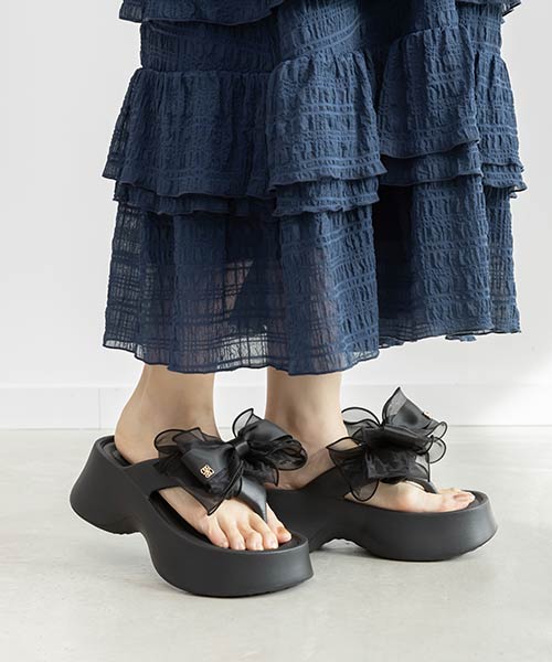 2WAY シアーリボンボリュームソールトングサンダル