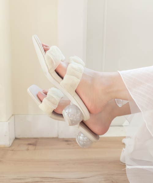 キルティングヒールミュールサンダル